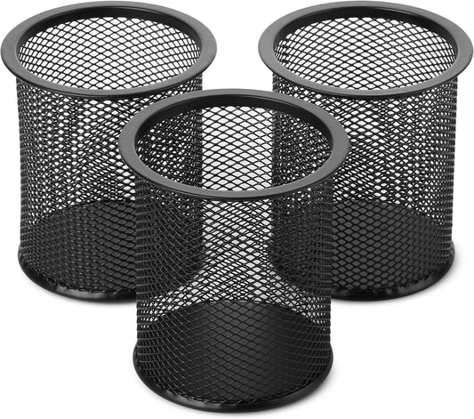 3pcs Metal Mesh Pencil Cup Holder, Black Organizer for Desk, Pen Cups