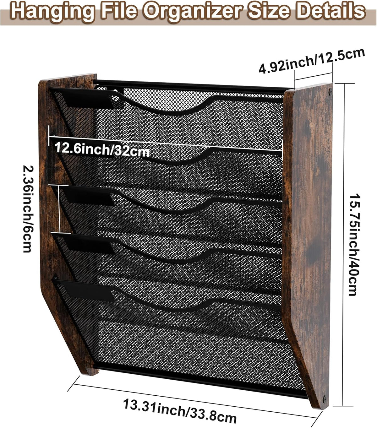 Wall File Organizer, 5 Tier Mesh Mail Organizer Wall Mounted