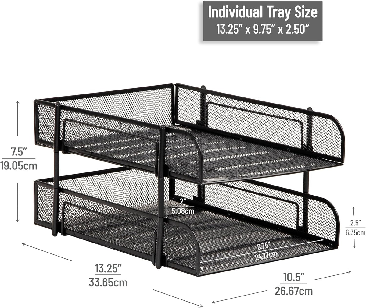 Stackable Paper Tray, Desktop Organizer, 2 Pcs, Black