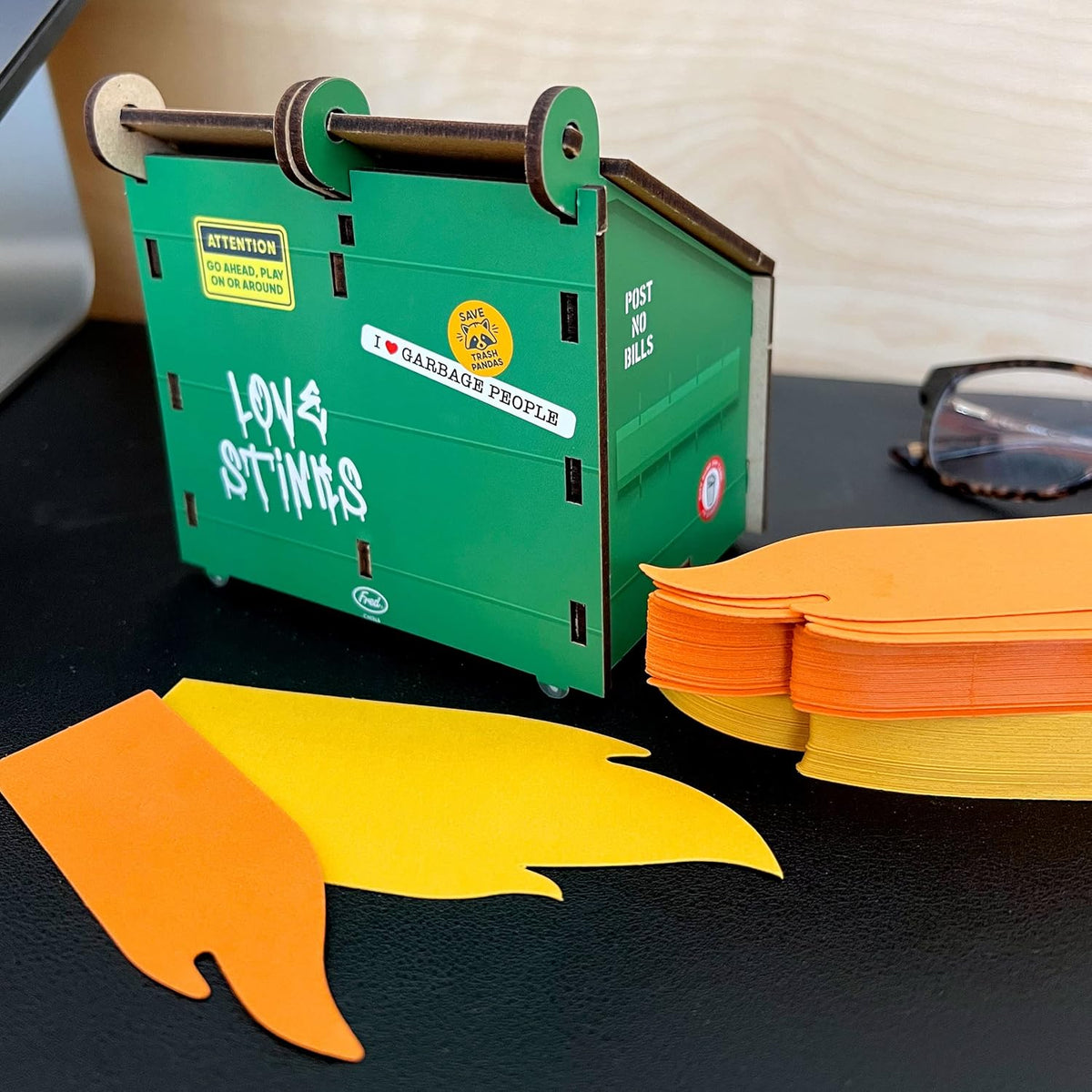 Desk Dumpster Pencil Holder with 100+ Flame Note Cards