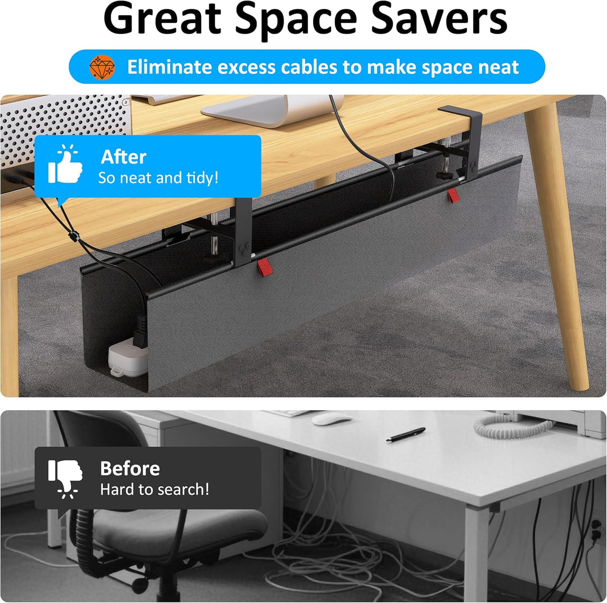 Under Desk Cable Management Tray, 35.8×5.6