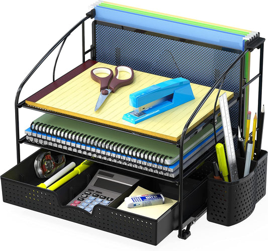 3-Tier Desk Organizer with Sliding Drawer