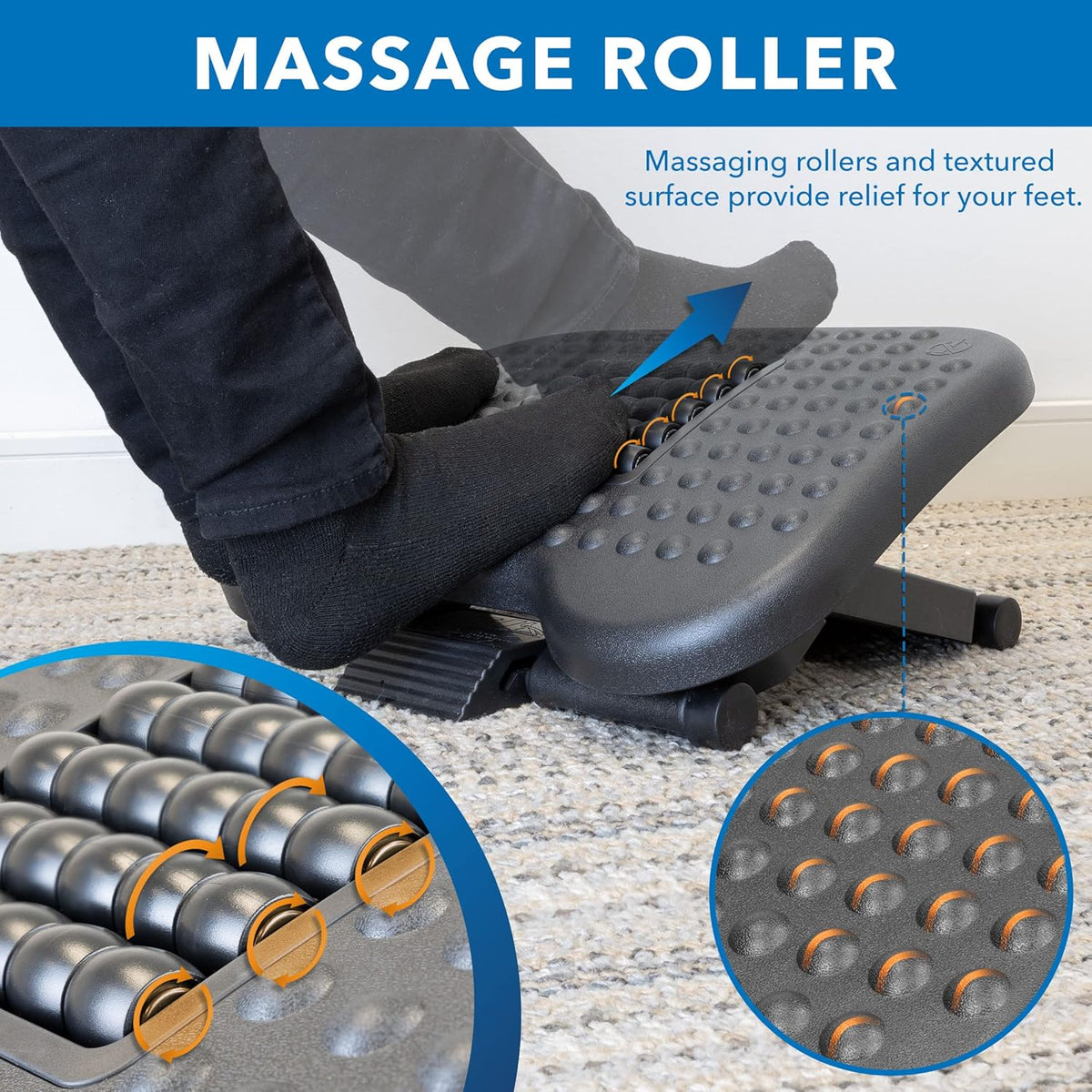 Ergonomic Under Desk Footrest with Massage Rollers