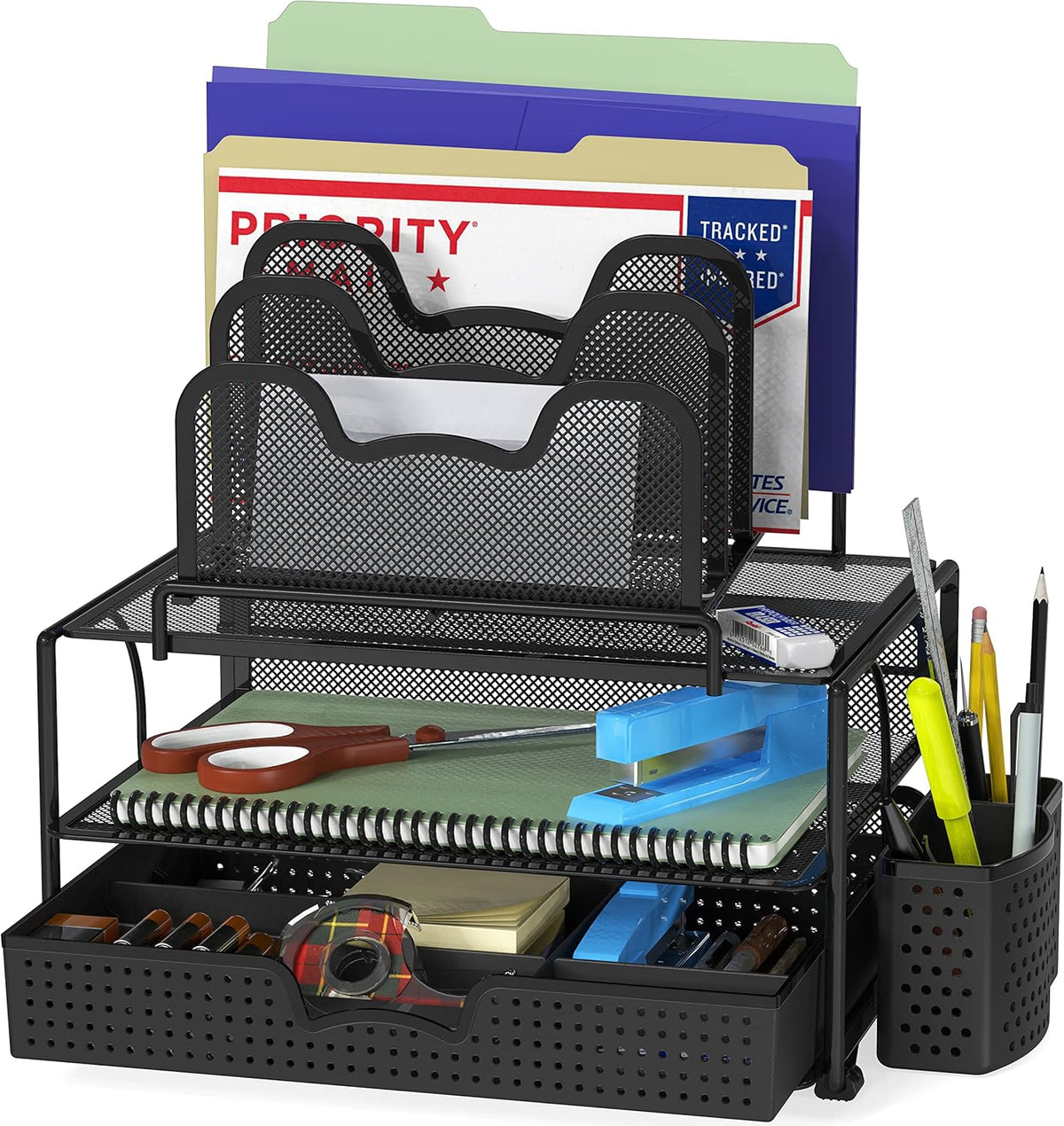 Mesh Desk Organizer with Sliding Drawer, Black