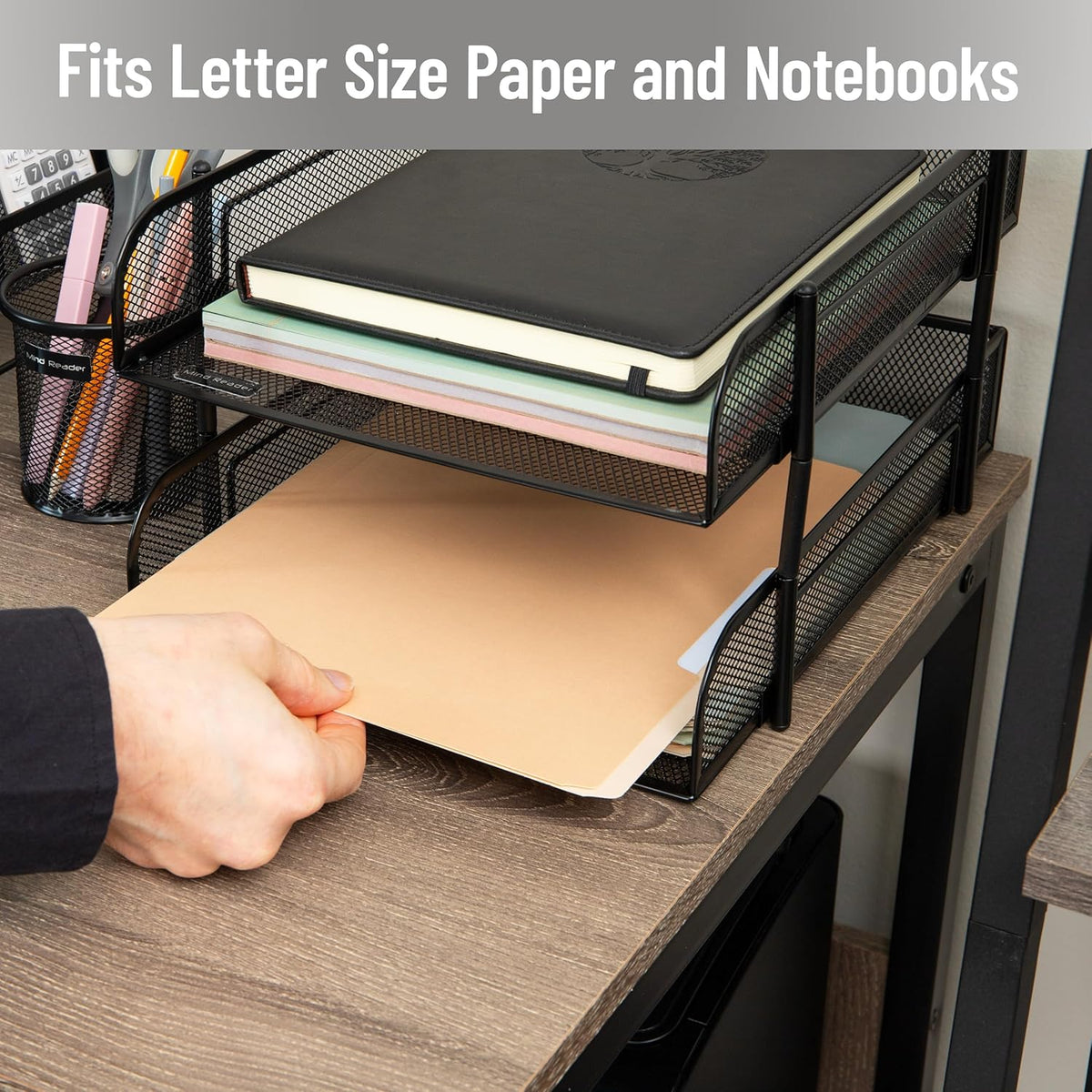 Stackable Paper Tray, Desktop Organizer, 2 Pcs, Black